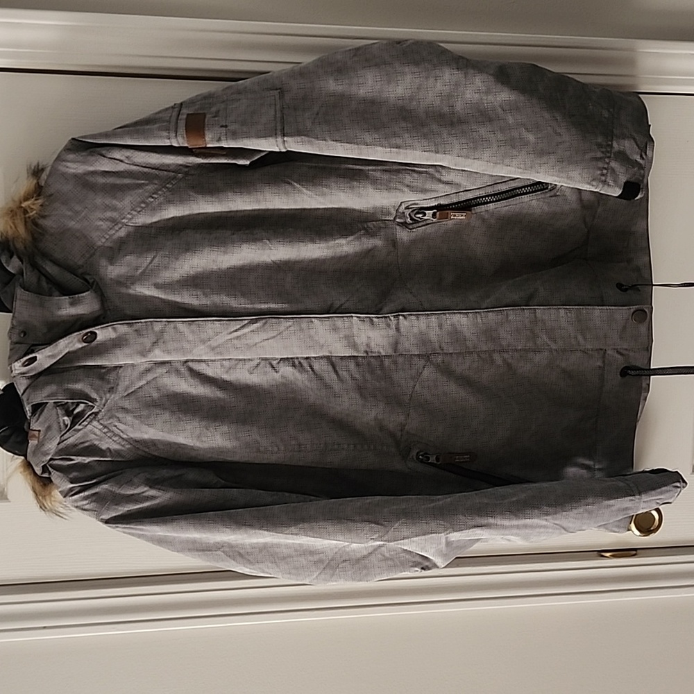 Roxy Gray Ski Jacket with Faux Fur Trim